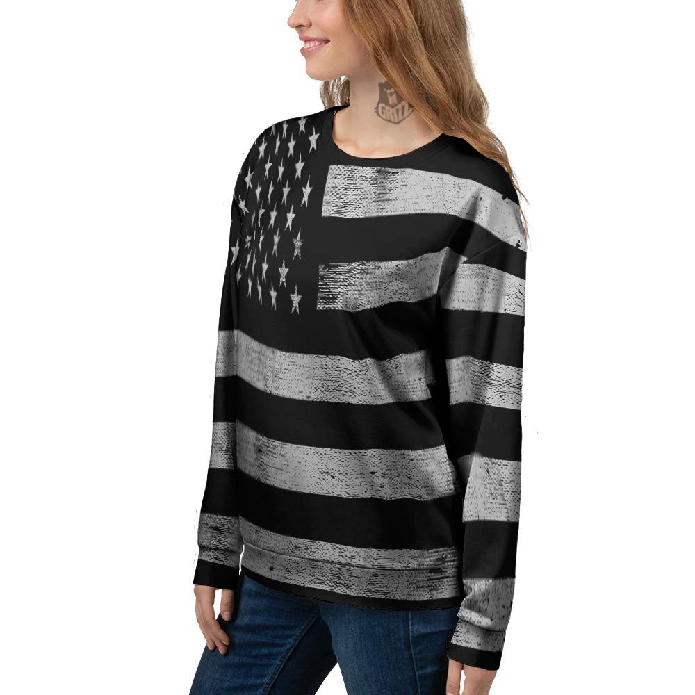 USA Flag White And Black Print Women's Sweatshirt-grizzshop