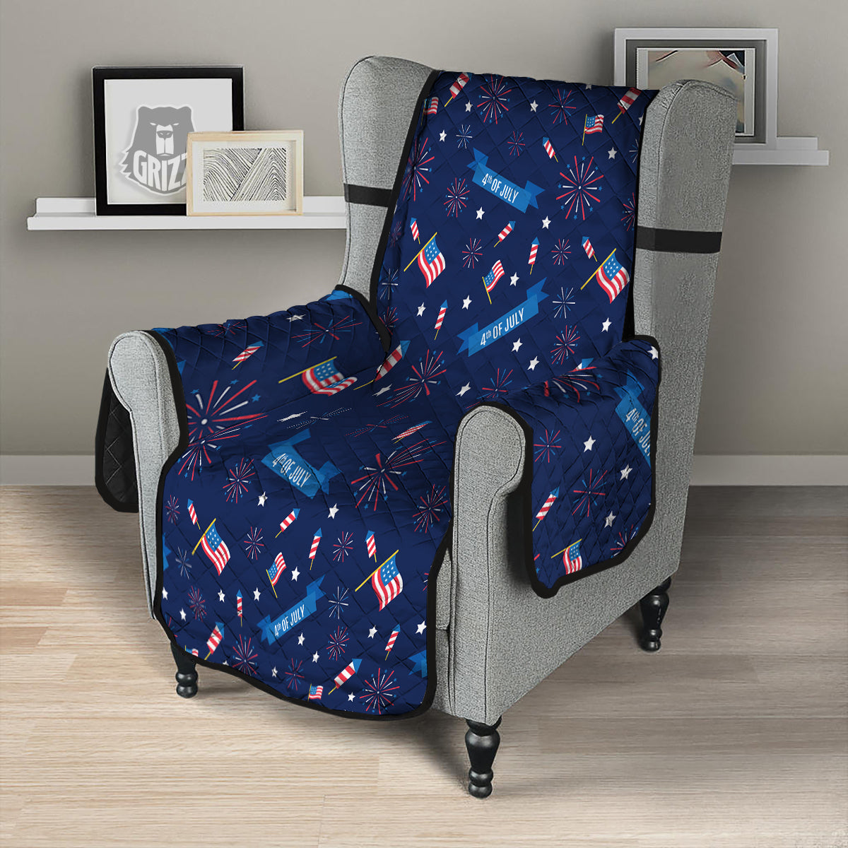 USA Star 4th of July Print Pattern Armchair Protector-grizzshop