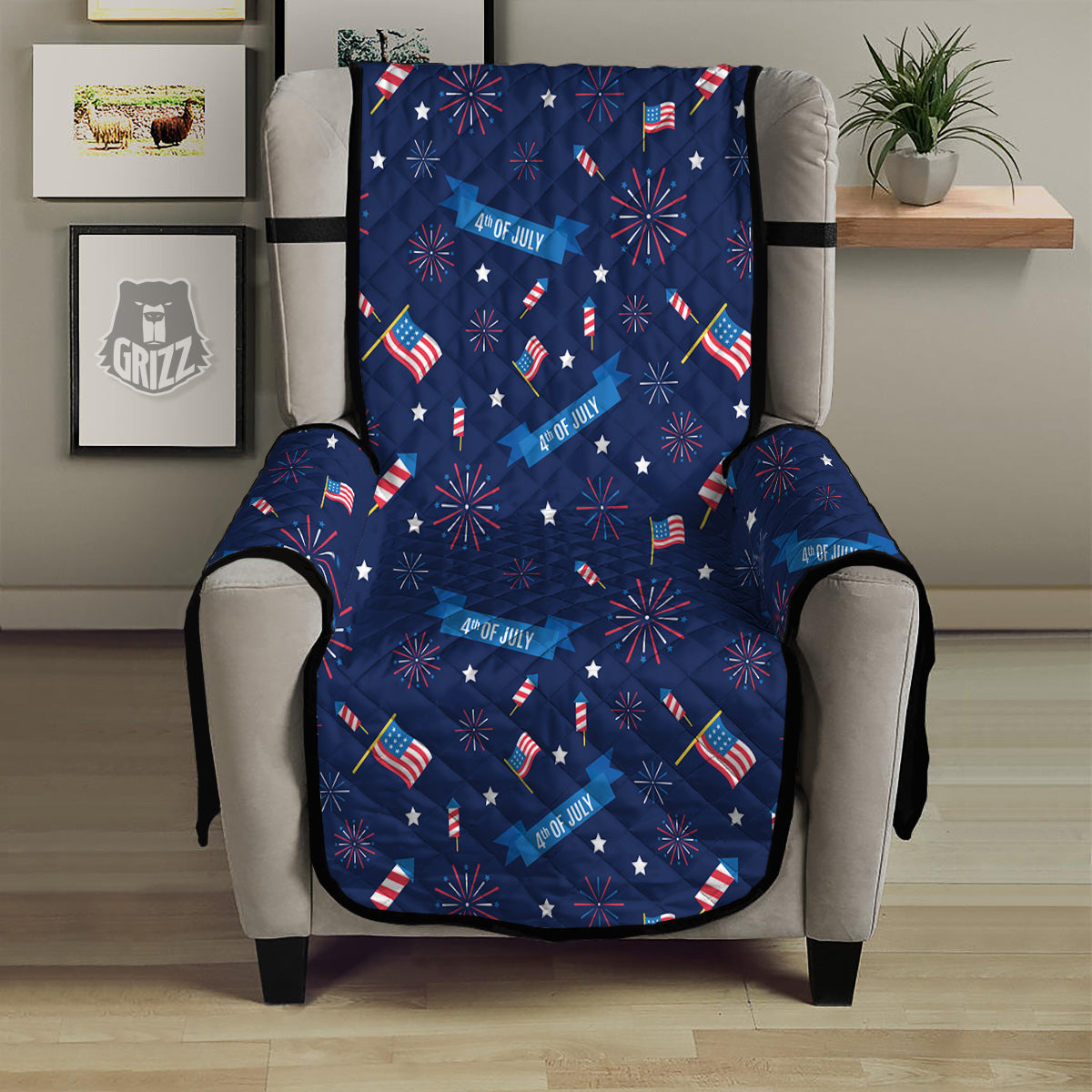 USA Star 4th of July Print Pattern Armchair Protector-grizzshop