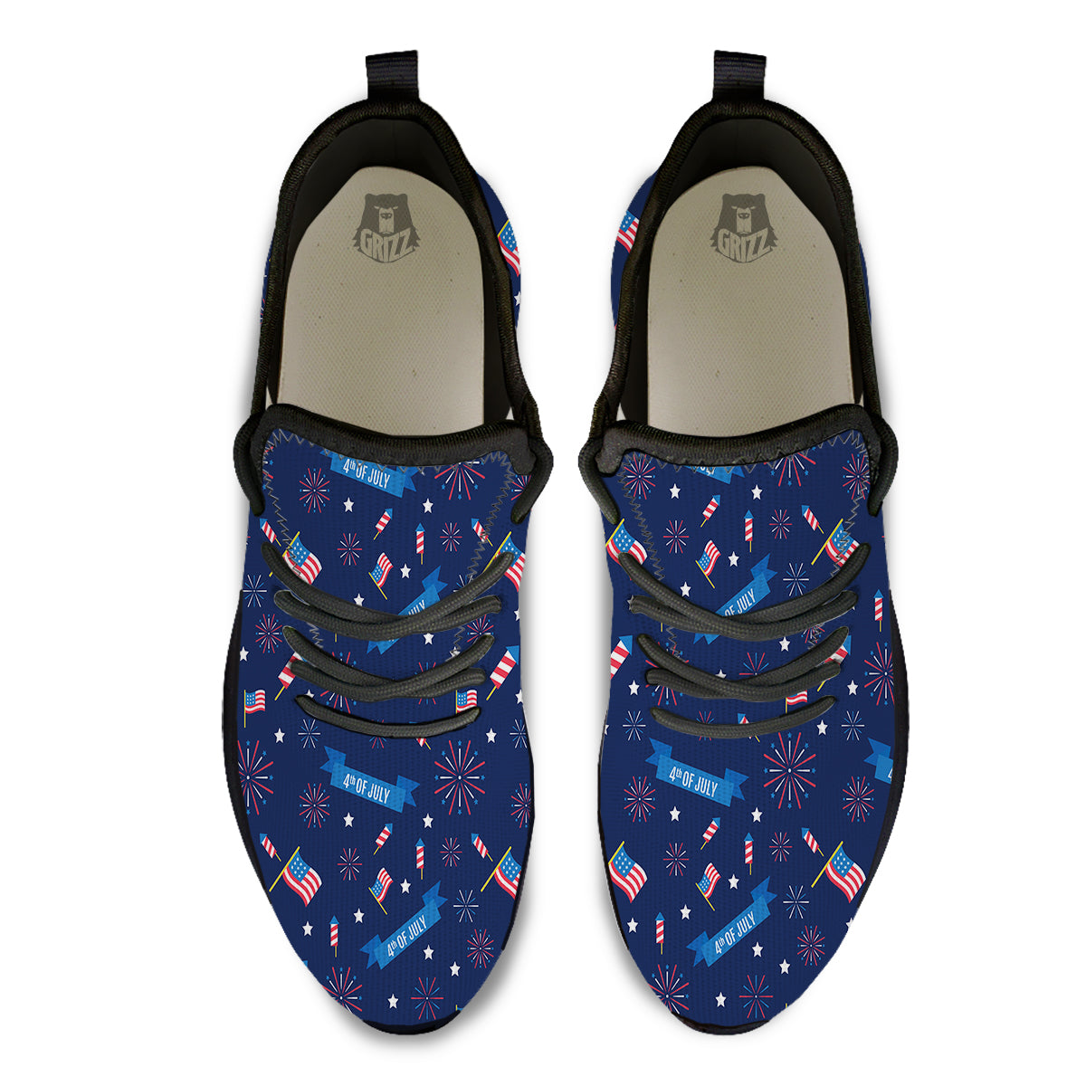 USA Star 4th of July Print Pattern Black Athletic Shoes-grizzshop