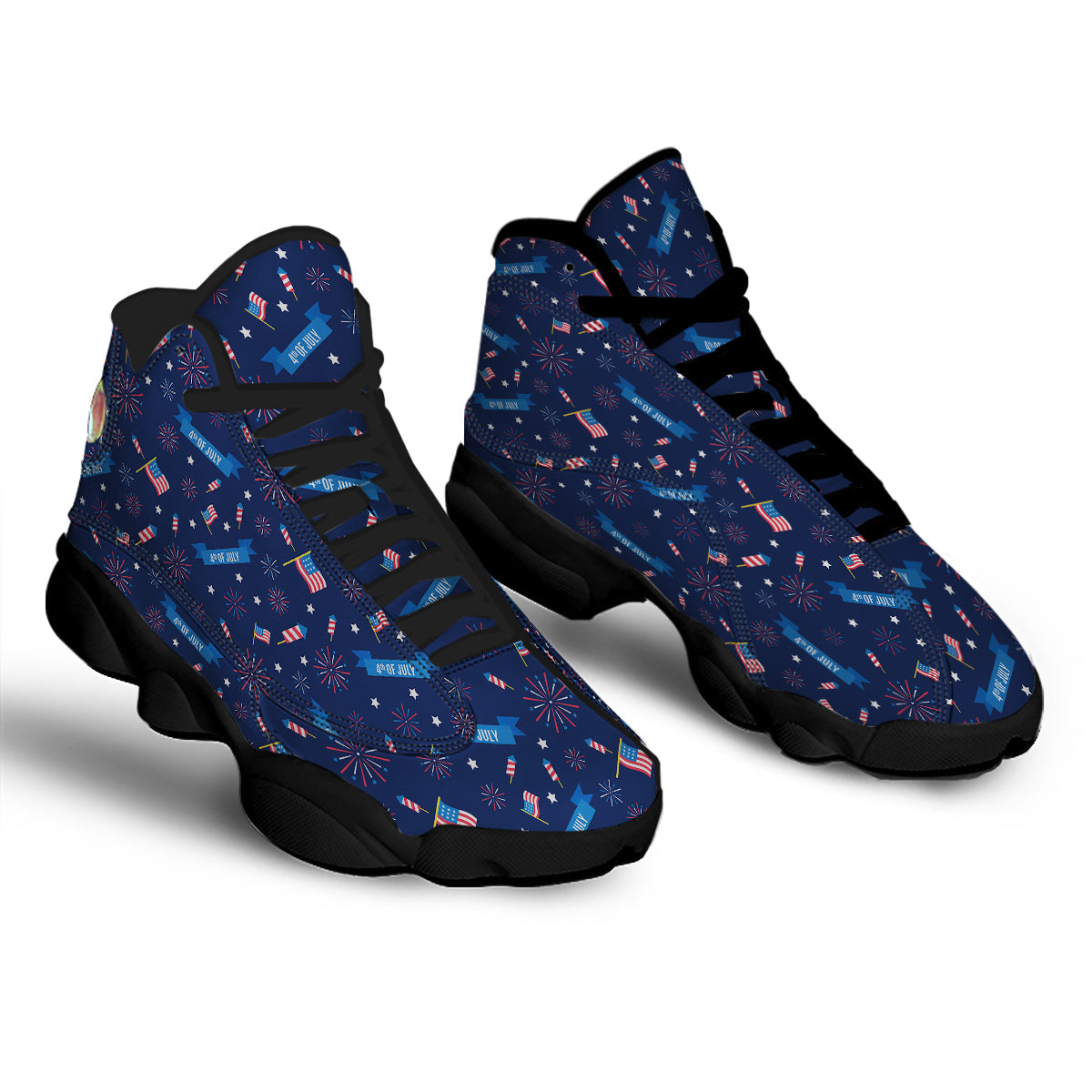 USA Star 4th of July Print Pattern Black Basketball Shoes-grizzshop