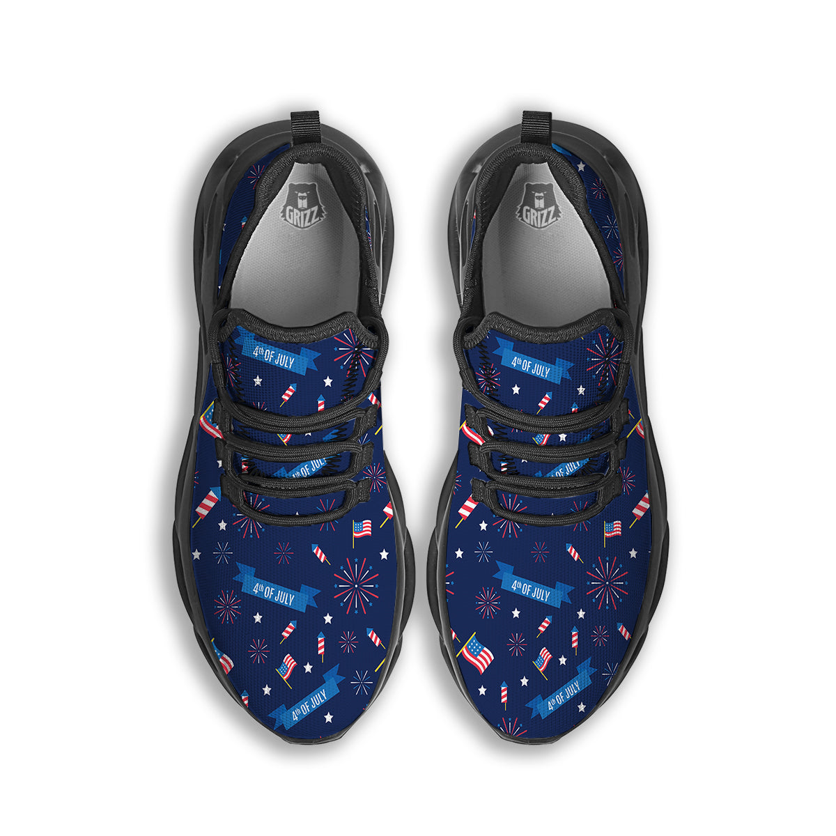 USA Star 4th of July Print Pattern Black Running Shoes-grizzshop