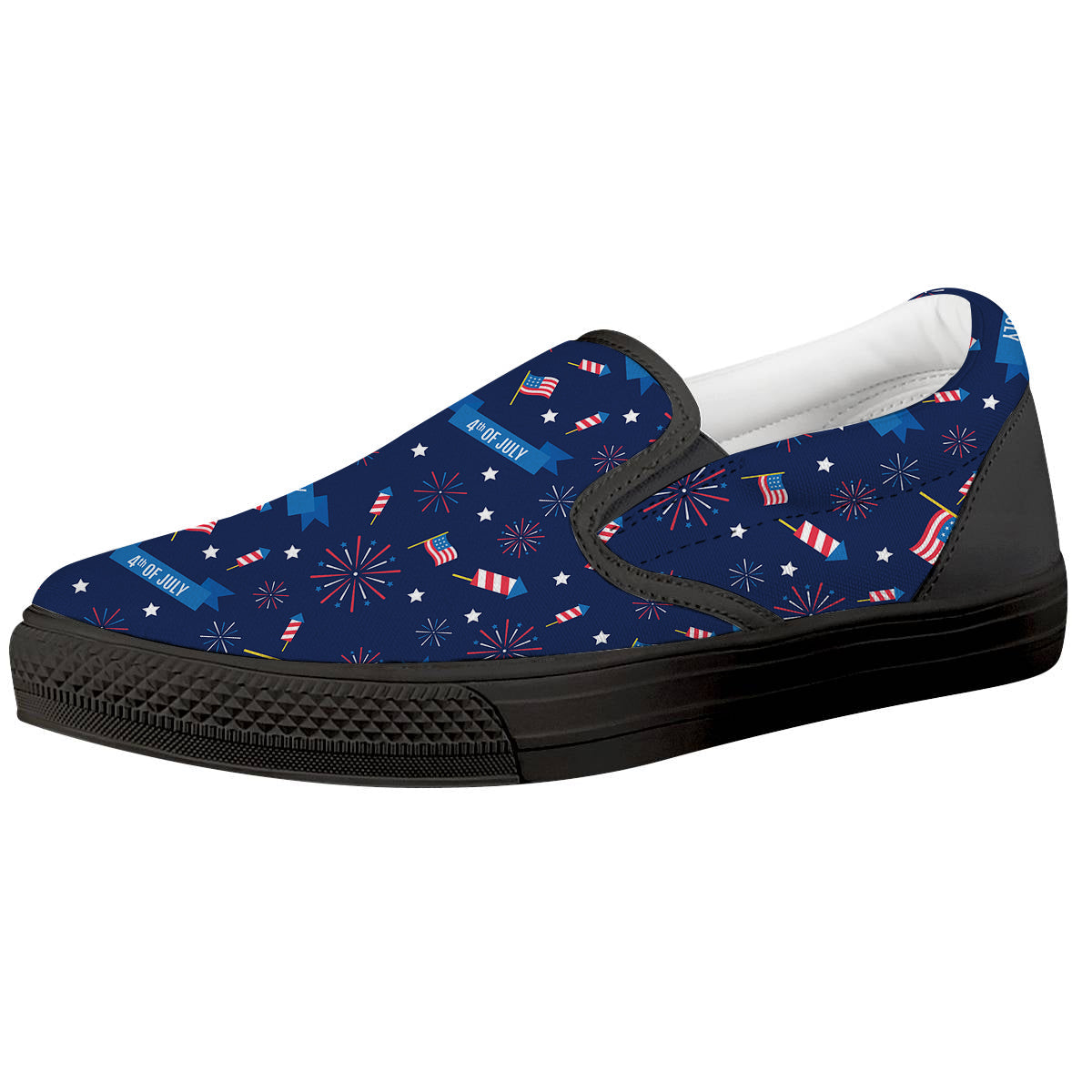 USA Star 4th of July Print Pattern Black Slip On Shoes-grizzshop