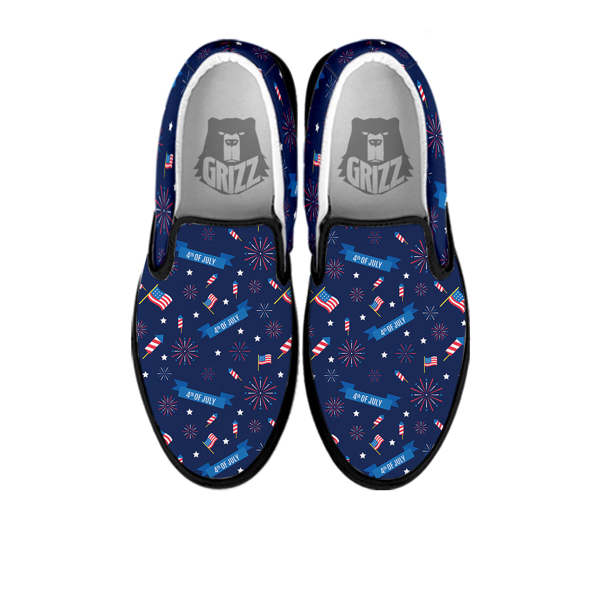 USA Star 4th of July Print Pattern Black Slip On Shoes-grizzshop