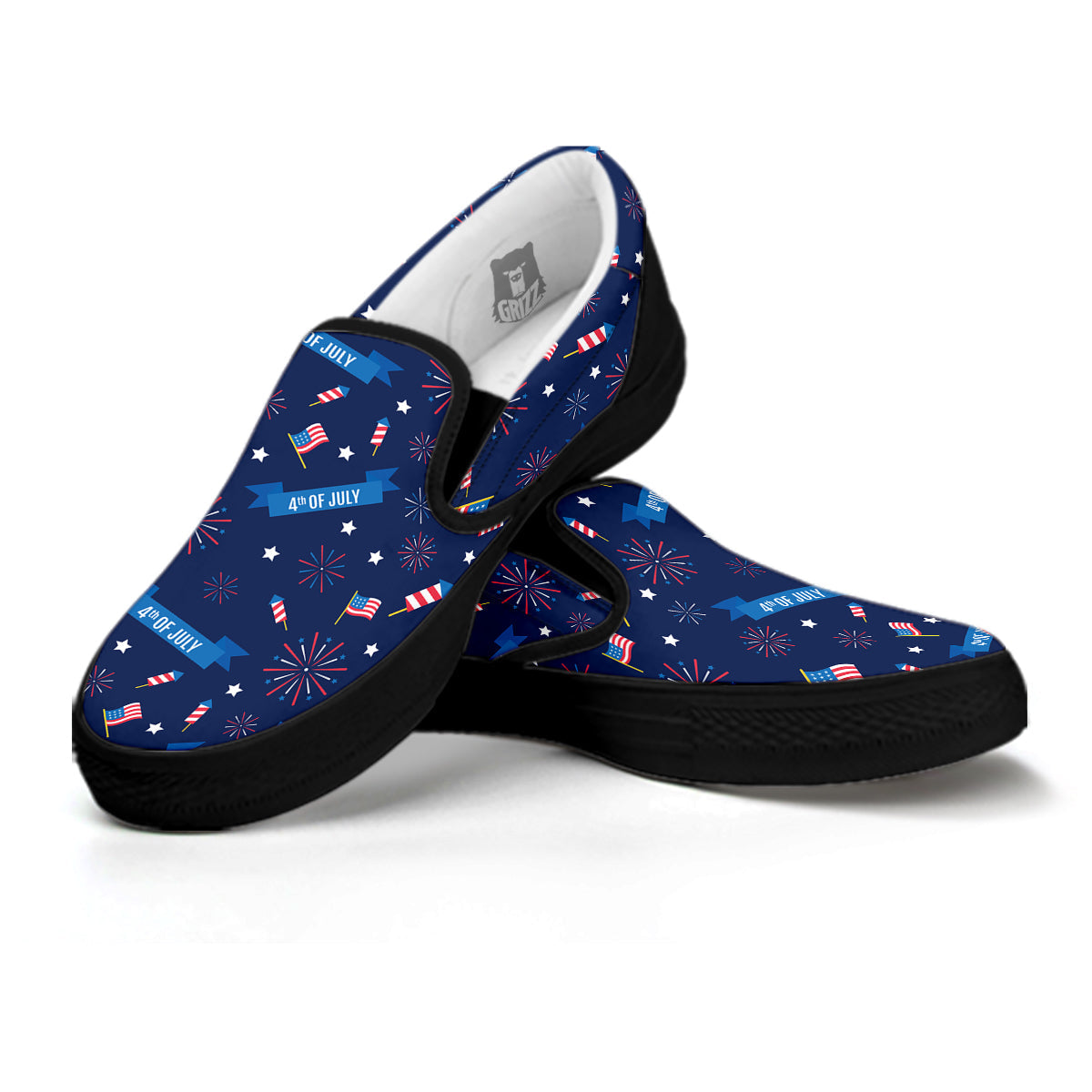 USA Star 4th of July Print Pattern Black Slip On Shoes-grizzshop