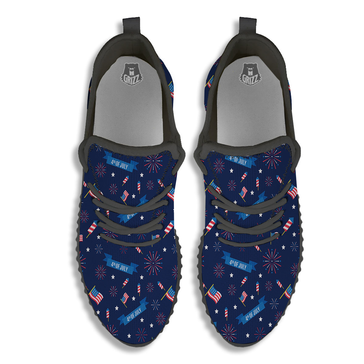 USA Star 4th of July Print Pattern Black Walking Shoes-grizzshop