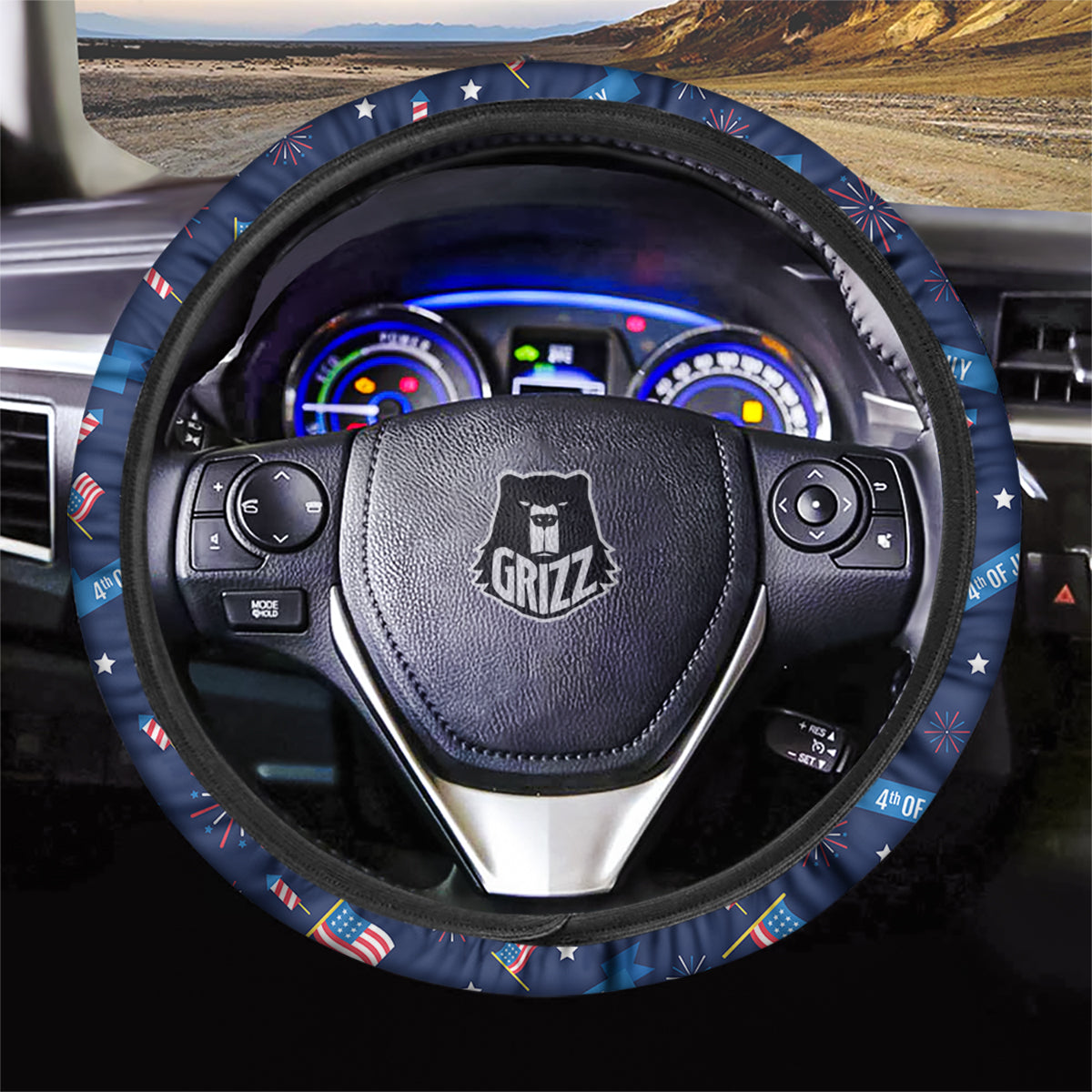 USA Star 4th of July Print Pattern Car Steering Wheel Cover-grizzshop