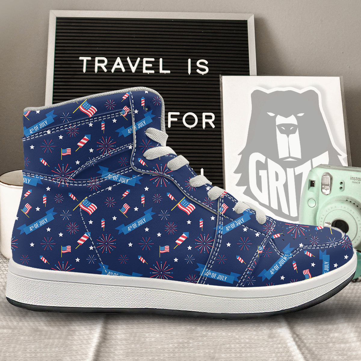 USA Star 4th of July Print Pattern High Top Sneakers-grizzshop