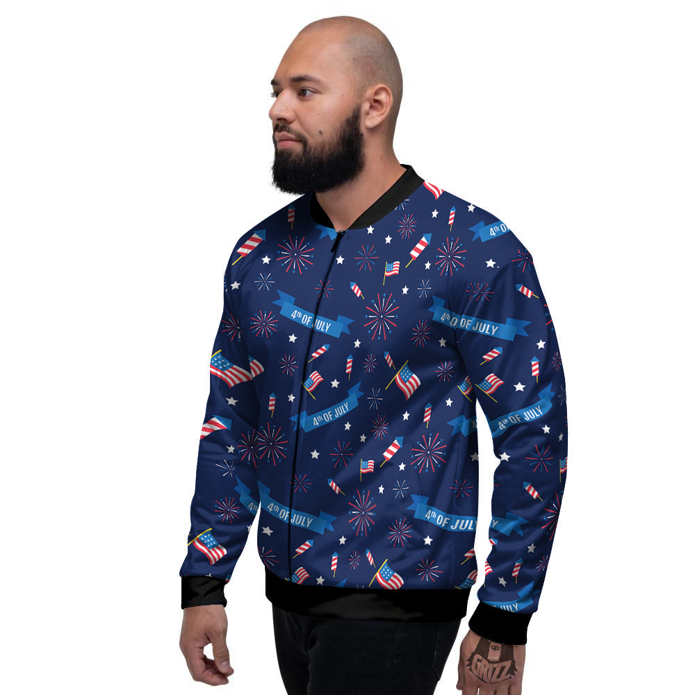 USA Star 4th of July Print Pattern Men's Bomber Jacket-grizzshop