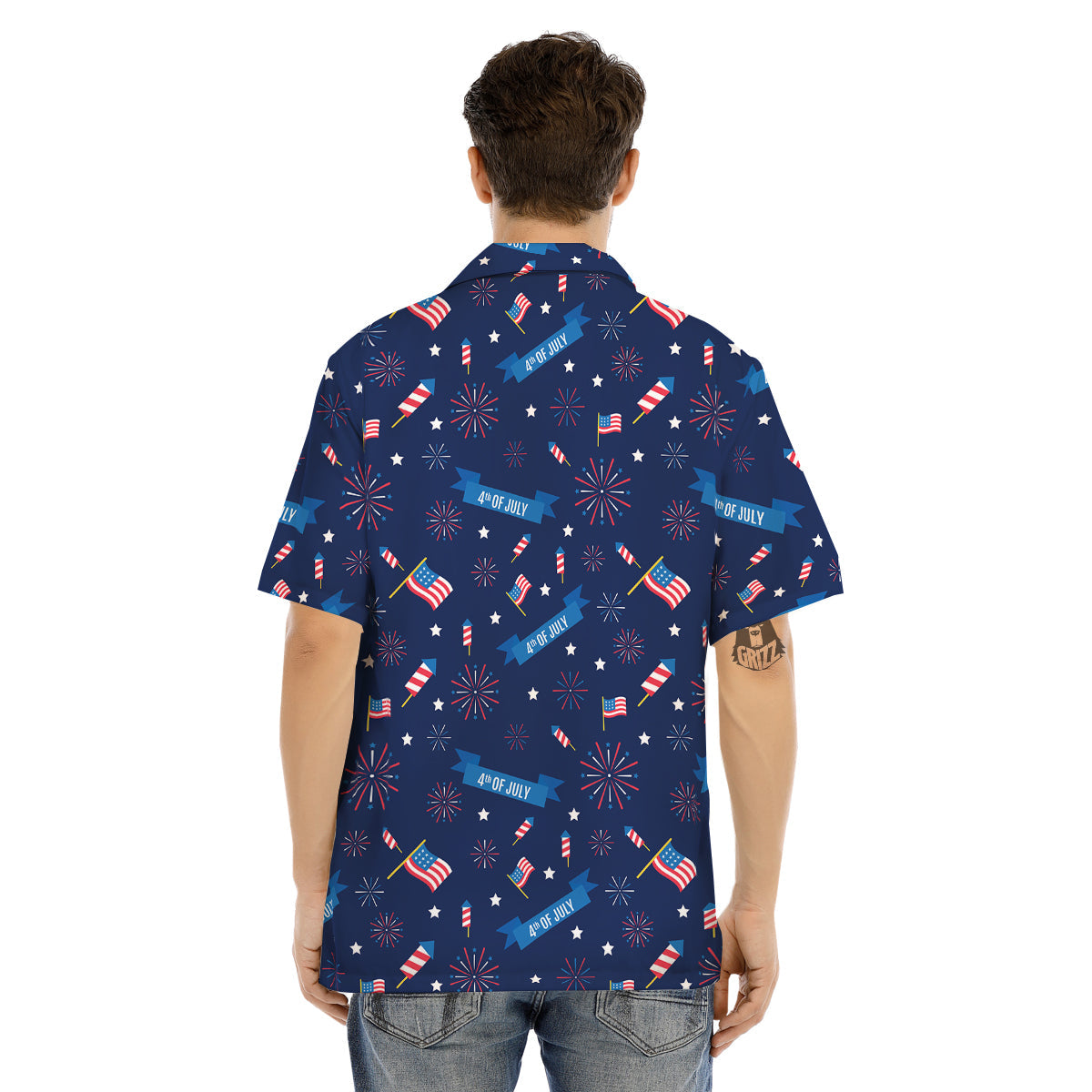 USA Star 4th of July Print Pattern Men's Hawaiian Shirt-grizzshop