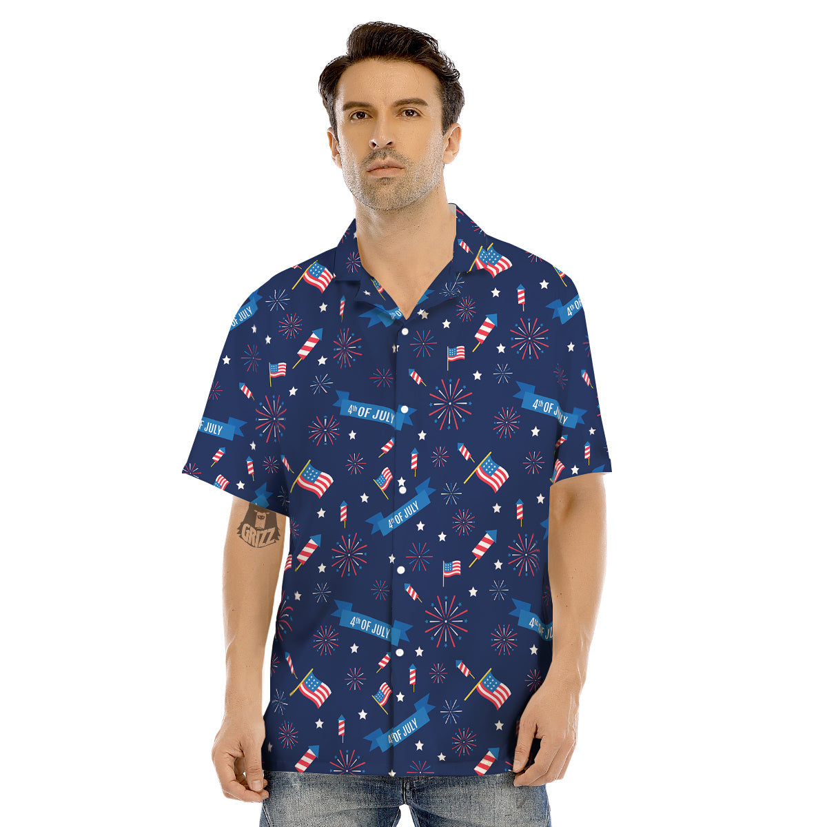 USA Star 4th of July Print Pattern Men's Hawaiian Shirt-grizzshop