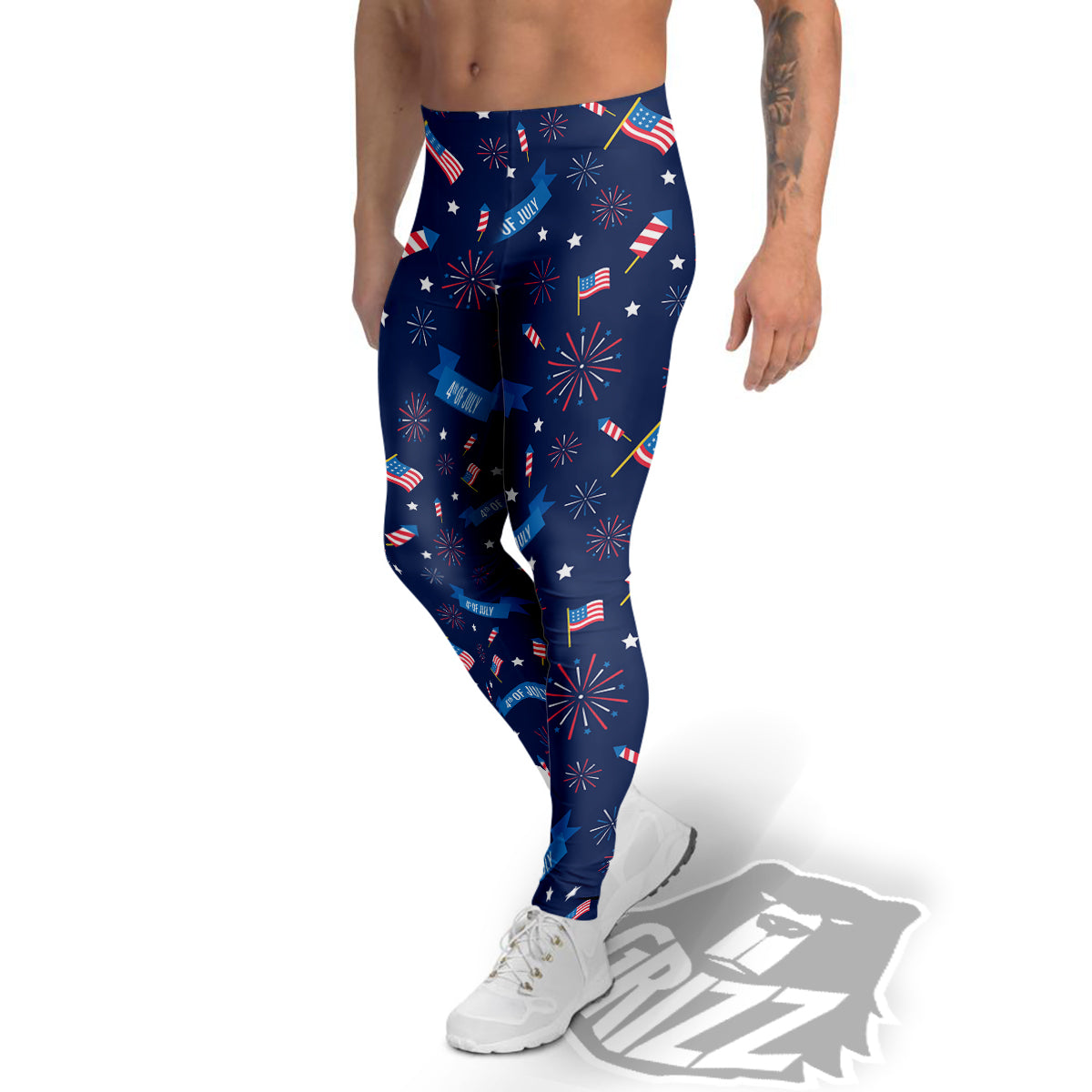 USA Star 4th of July Print Pattern Men's Leggings-grizzshop