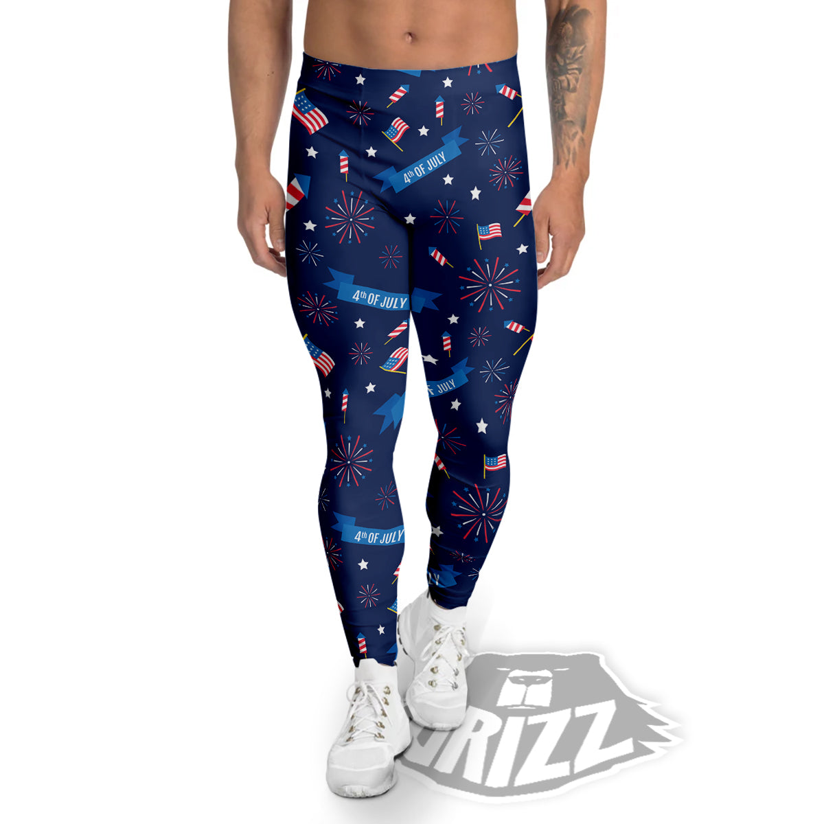 USA Star 4th of July Print Pattern Men's Leggings-grizzshop