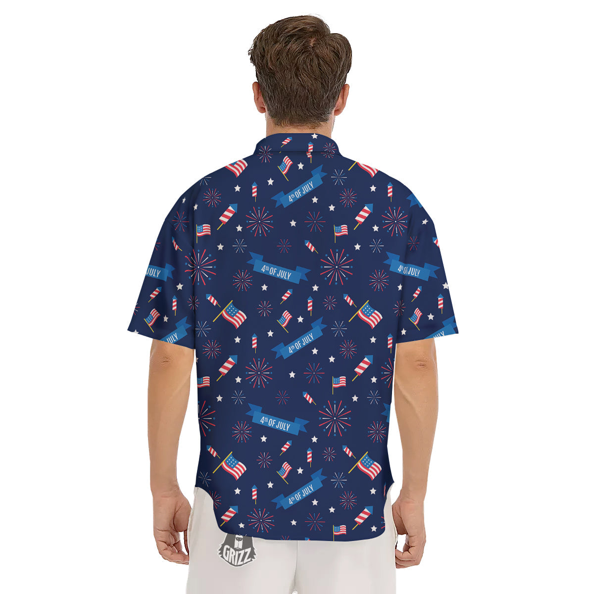 USA Star 4th of July Print Pattern Men's Short Sleeve Shirts-grizzshop