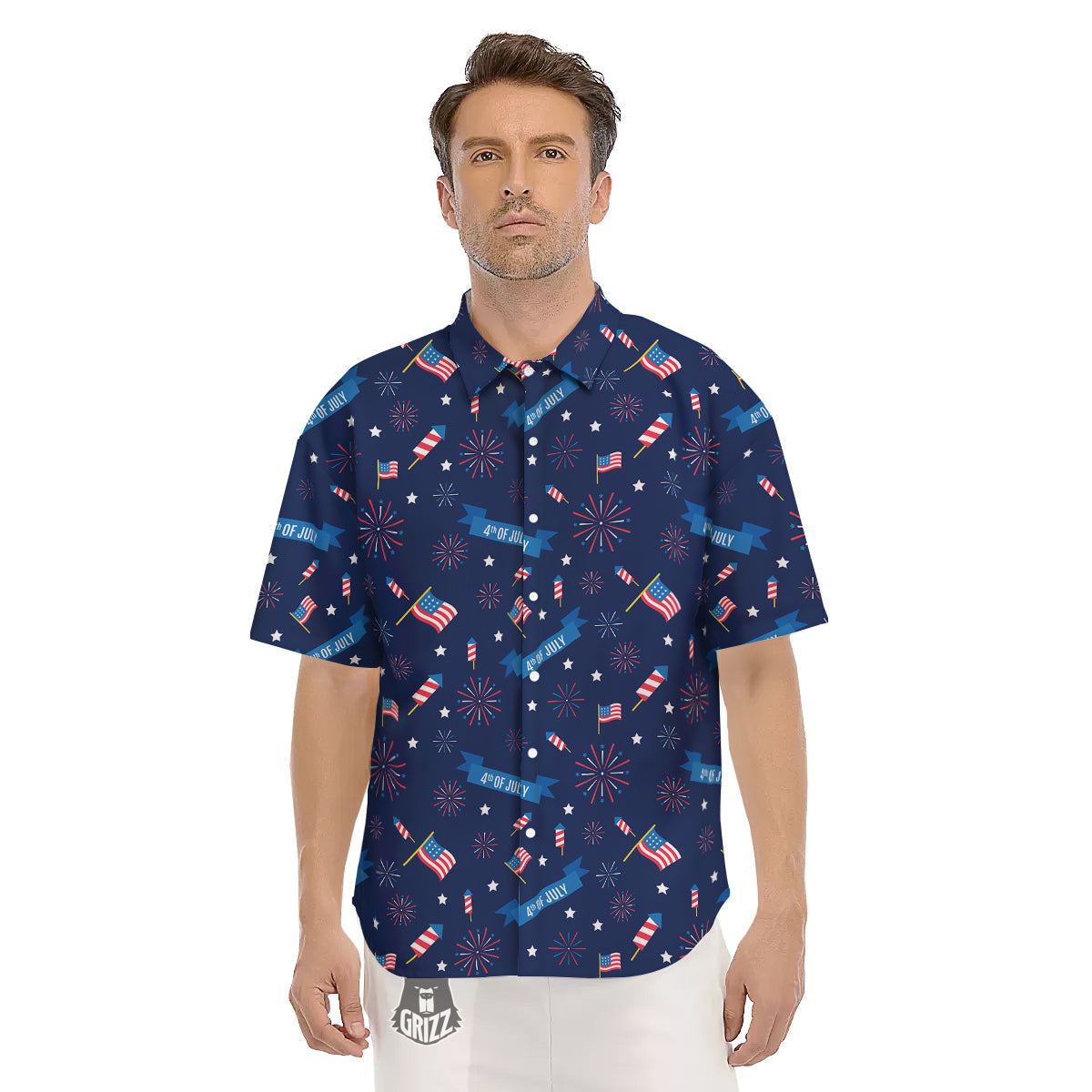 USA Star 4th of July Print Pattern Men's Short Sleeve Shirts-grizzshop