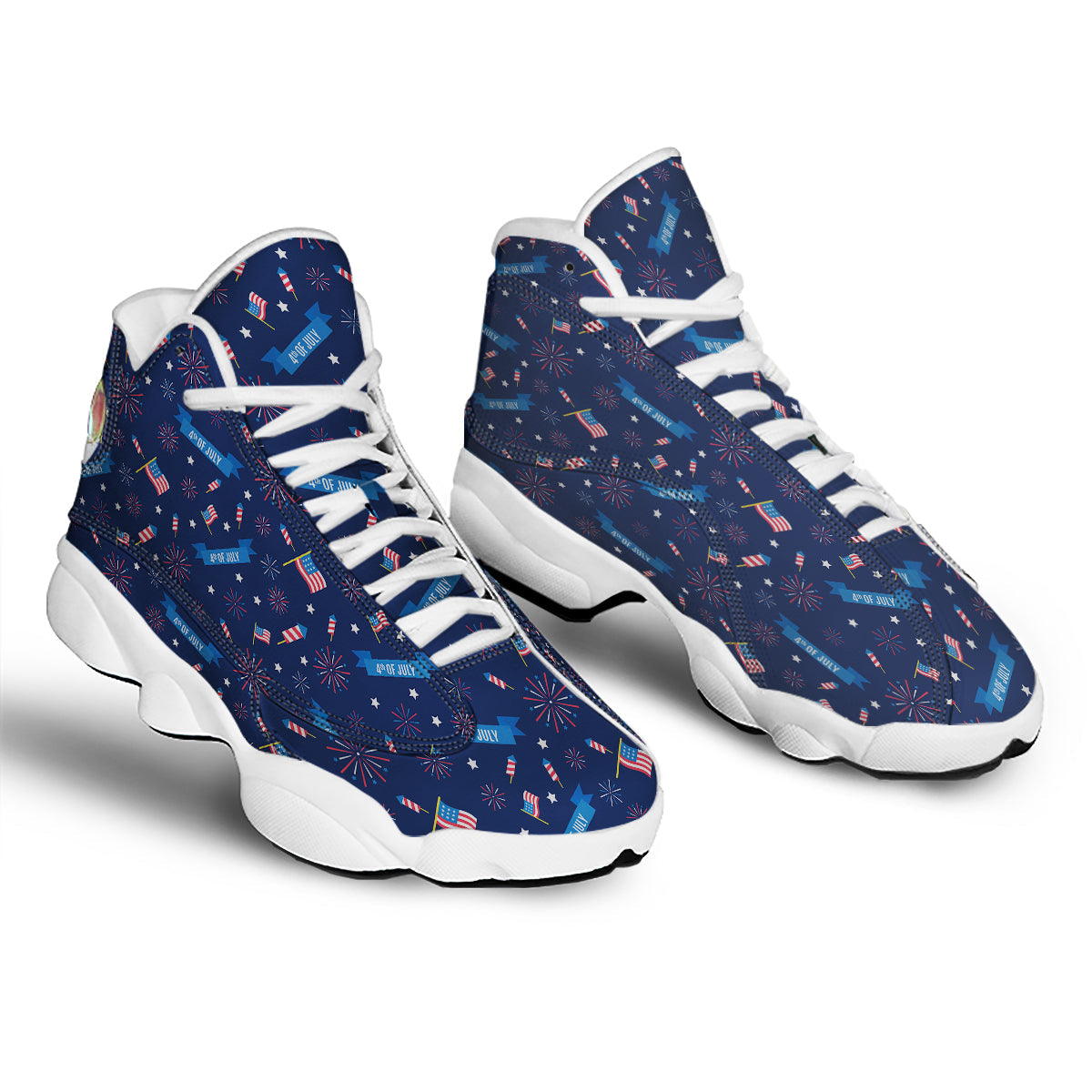 USA Star 4th of July Print Pattern White Basketball Shoes-grizzshop