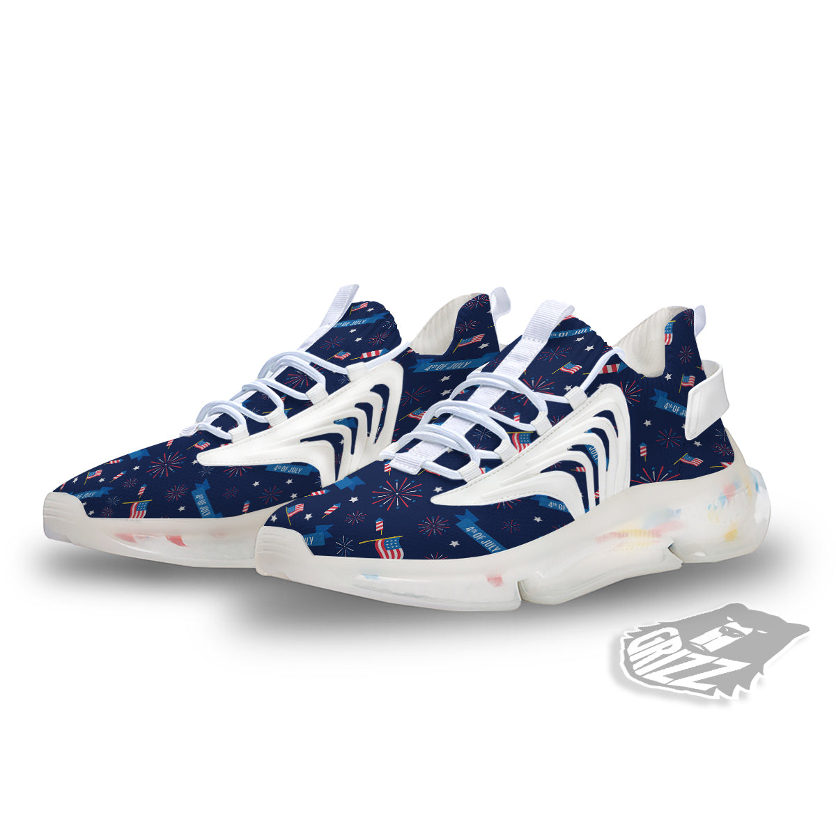 USA Star 4th of July Print Pattern White Gym Shoes-grizzshop