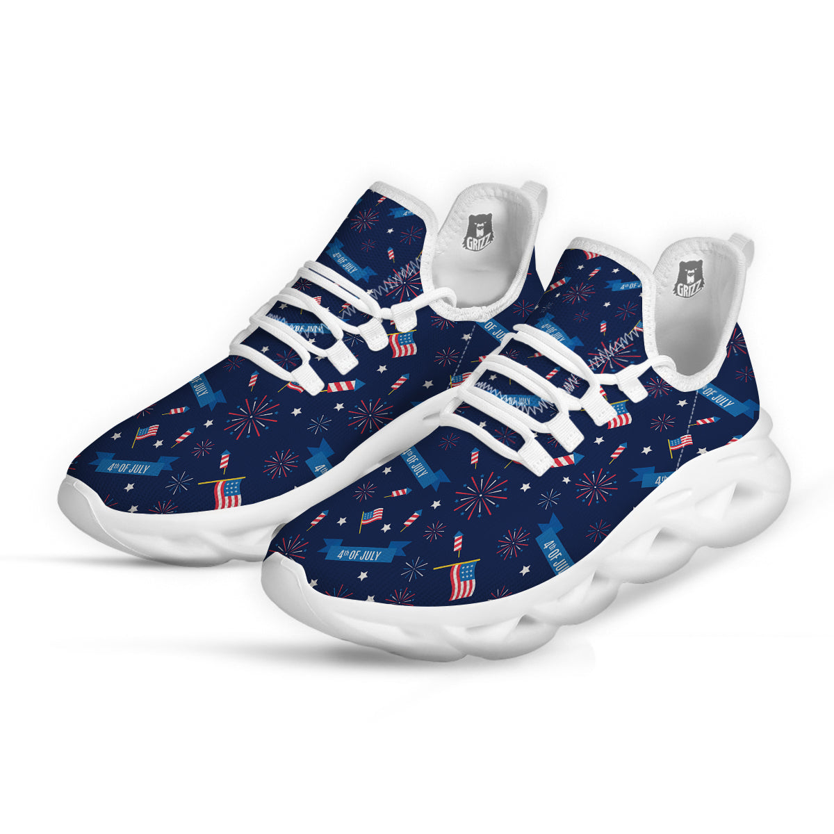 USA Star 4th of July Print Pattern White Running Shoes-grizzshop