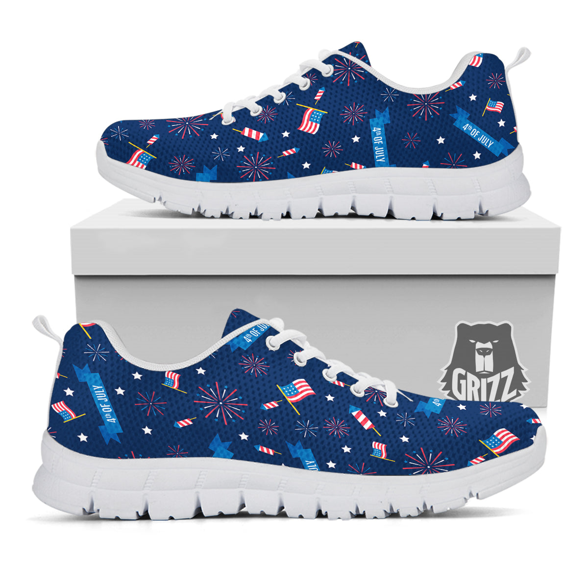 USA Star 4th of July Print Pattern White Sneaker-grizzshop