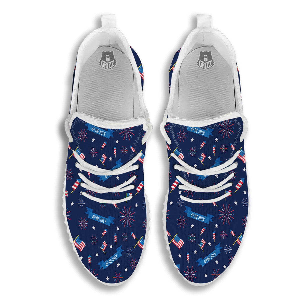 USA Star 4th of July Print Pattern White Walking Shoes-grizzshop