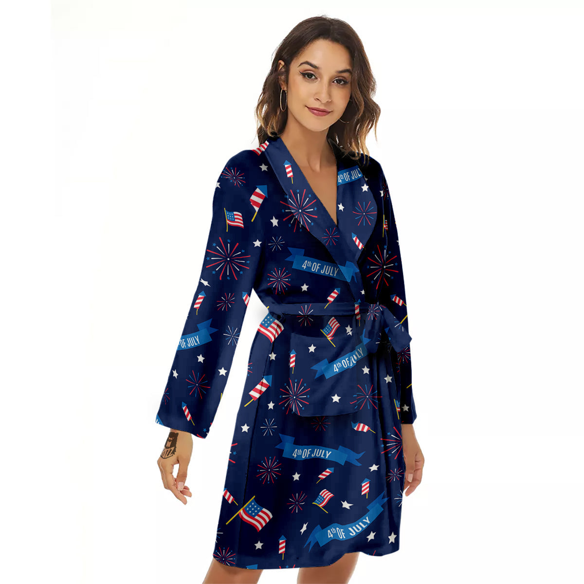 USA Star 4th of July Print Pattern Women's Robe-grizzshop