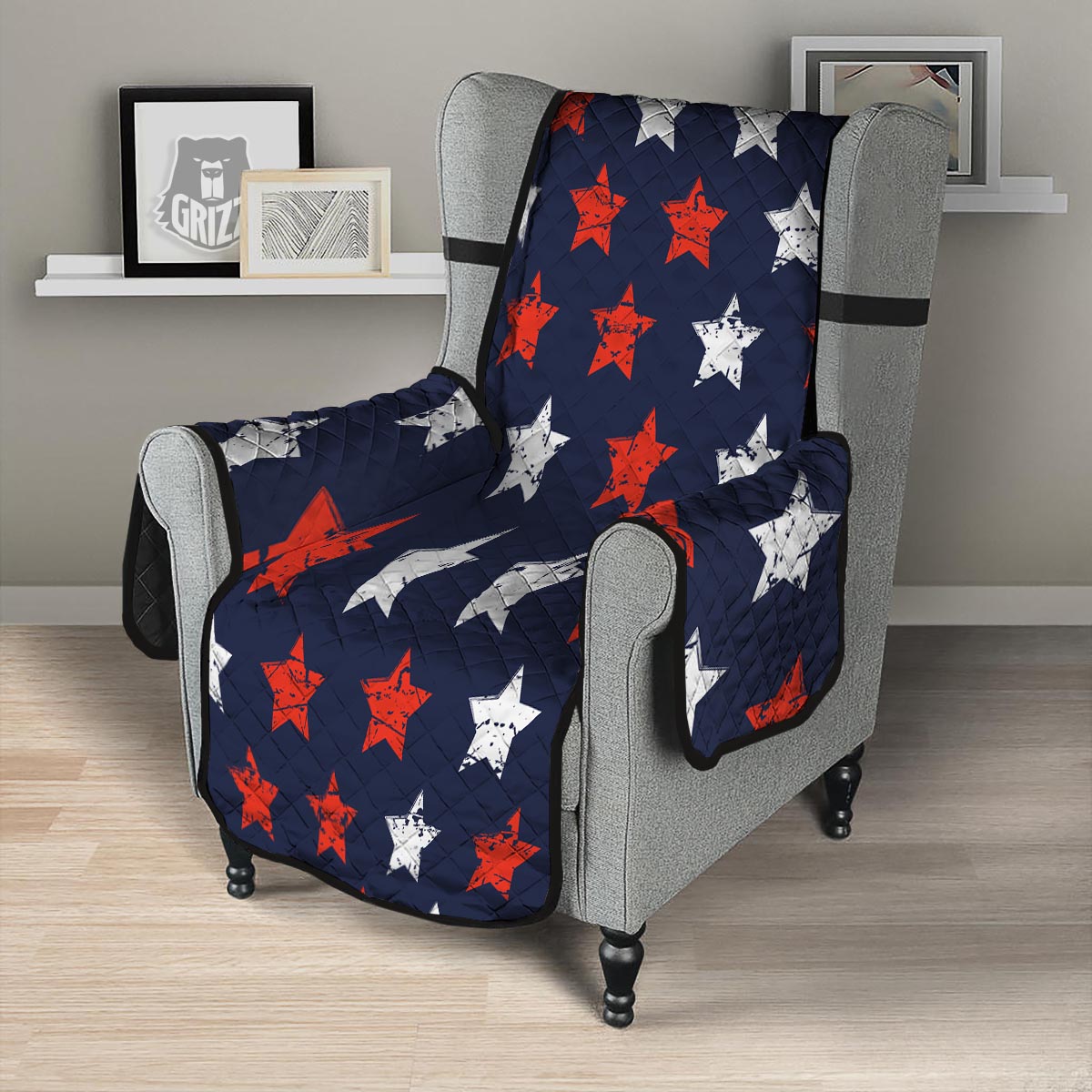 USA Star Blue And Red Print Pattern Armchair Protector-grizzshop