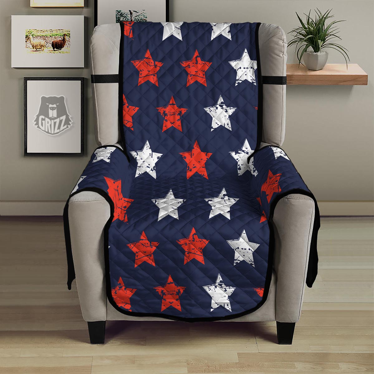 USA Star Blue And Red Print Pattern Armchair Protector-grizzshop