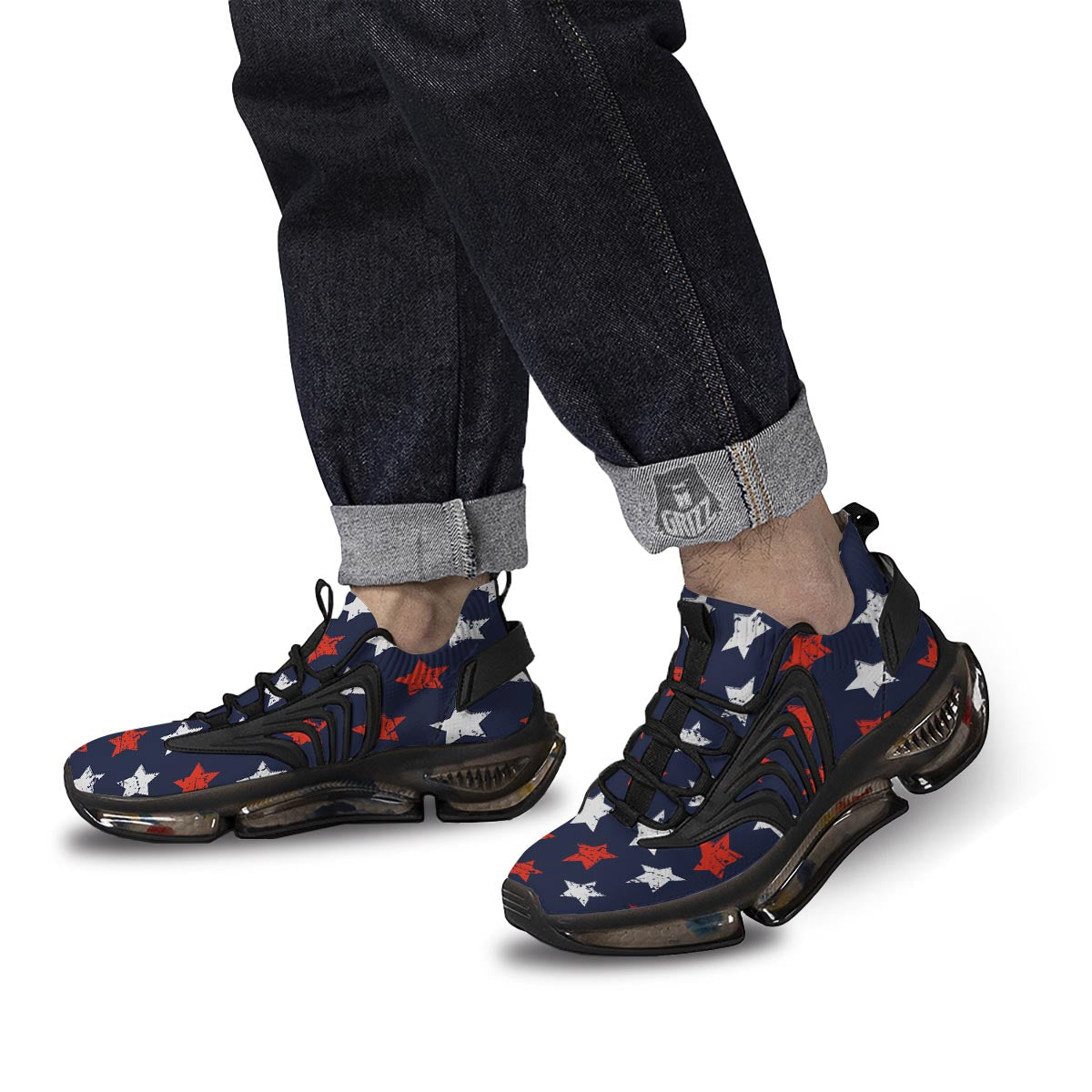 USA Star Blue And Red Print Pattern Black Gym Shoes-grizzshop