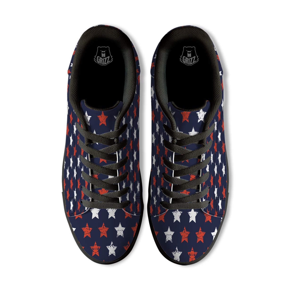 USA Star Blue And Red Print Pattern Black Low Top Sneakers-grizzshop