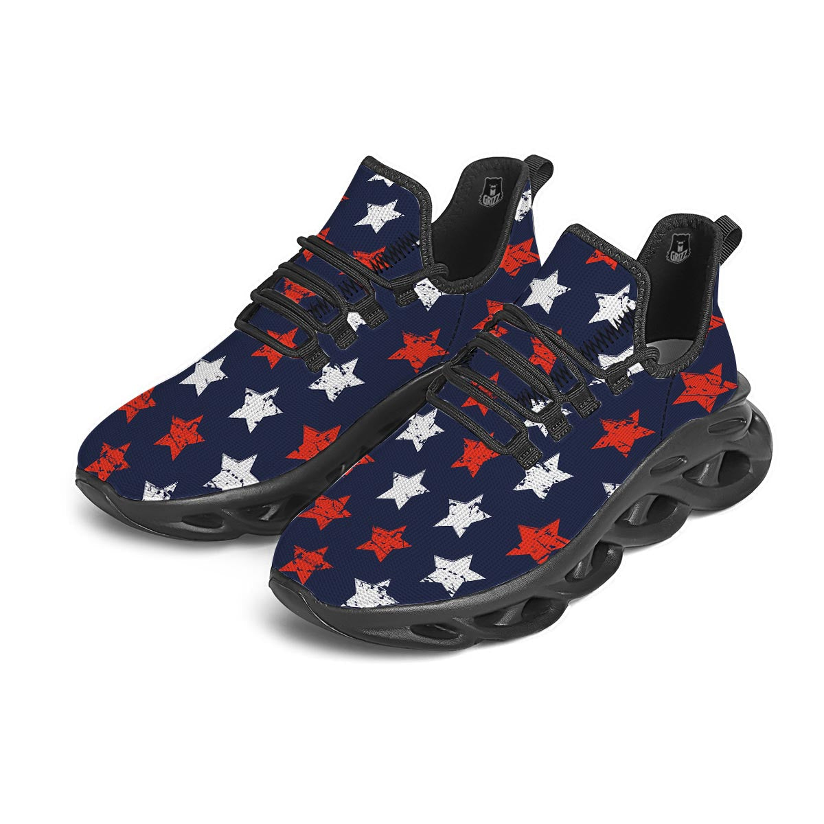 USA Star Blue And Red Print Pattern Black Running Shoes-grizzshop