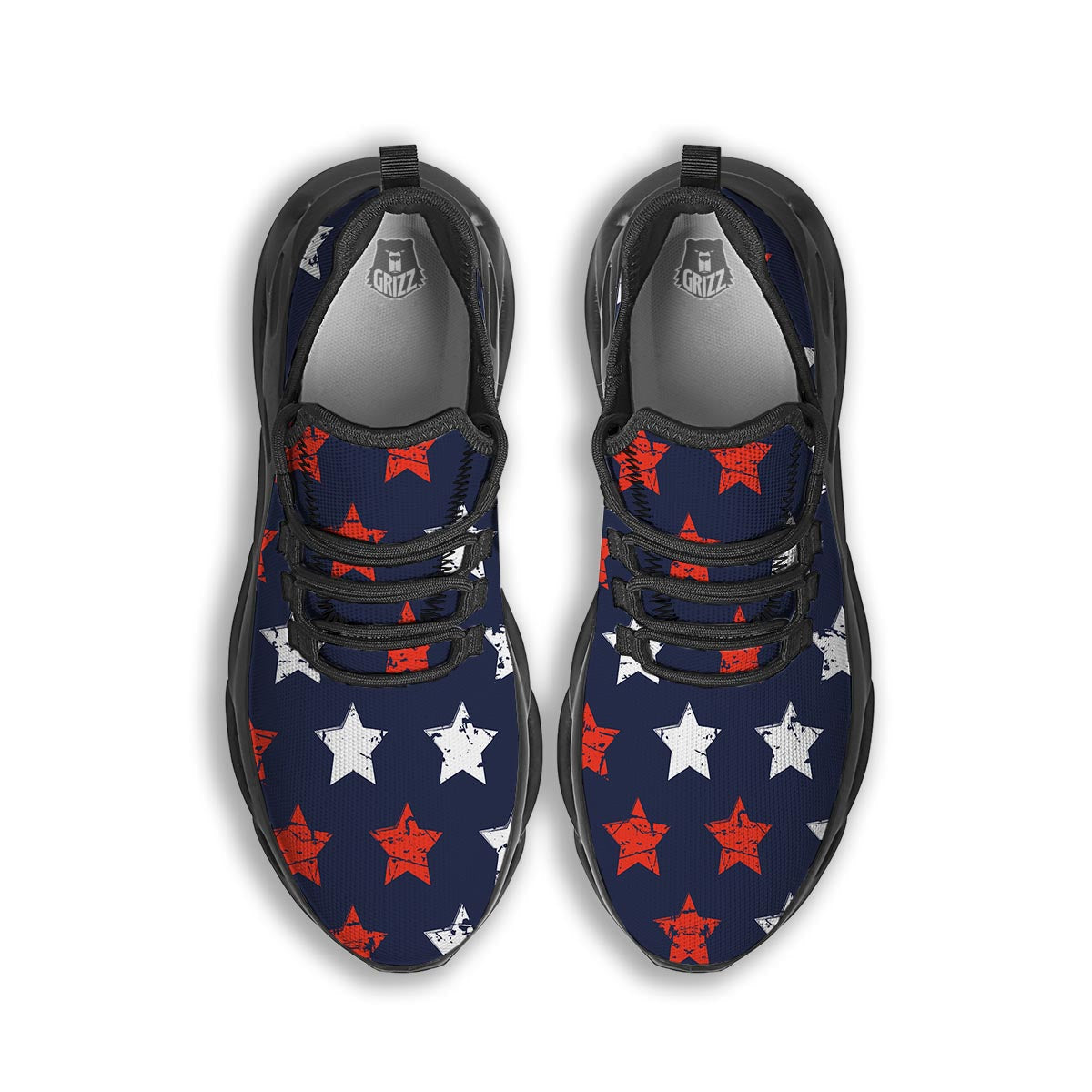 USA Star Blue And Red Print Pattern Black Running Shoes-grizzshop