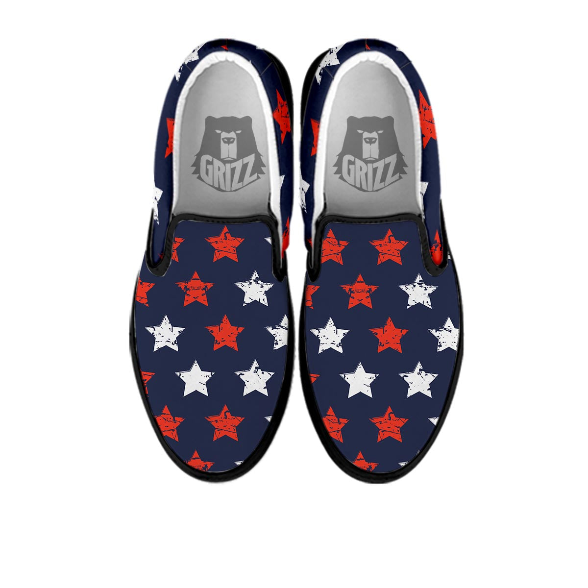 USA Star Blue And Red Print Pattern Black Slip On Shoes-grizzshop