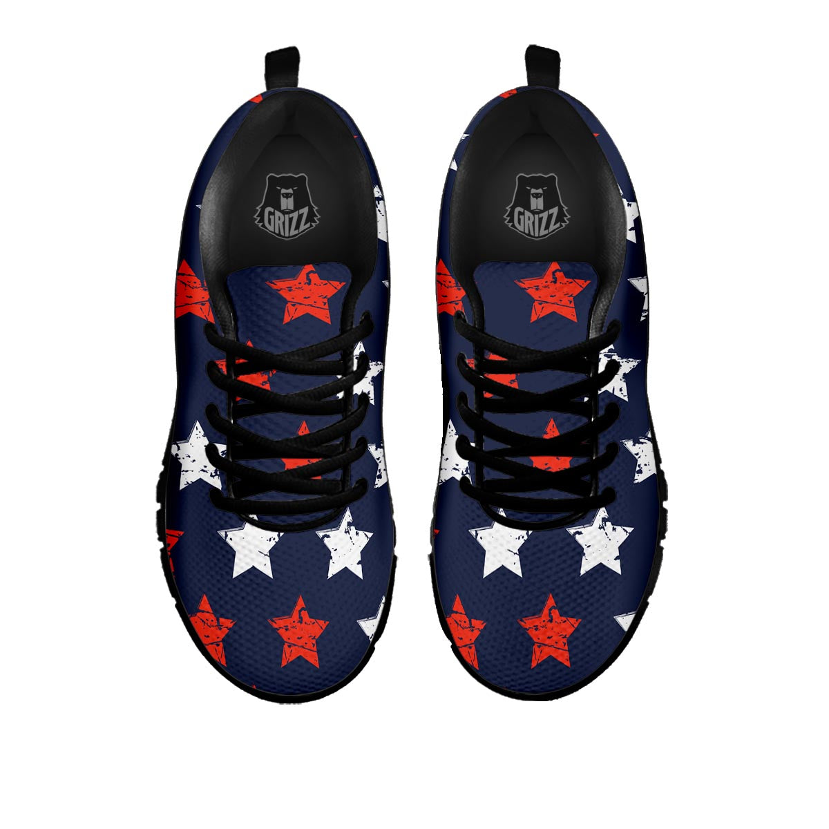 USA Star Blue And Red Print Pattern Black Sneaker-grizzshop