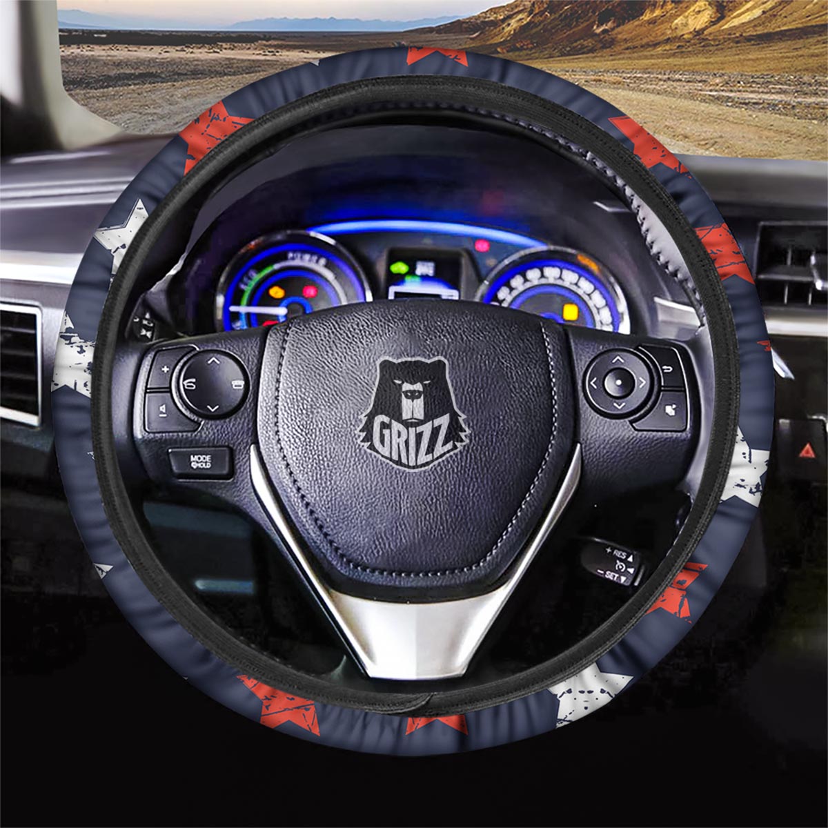 USA Star Blue And Red Print Pattern Car Steering Wheel Cover-grizzshop