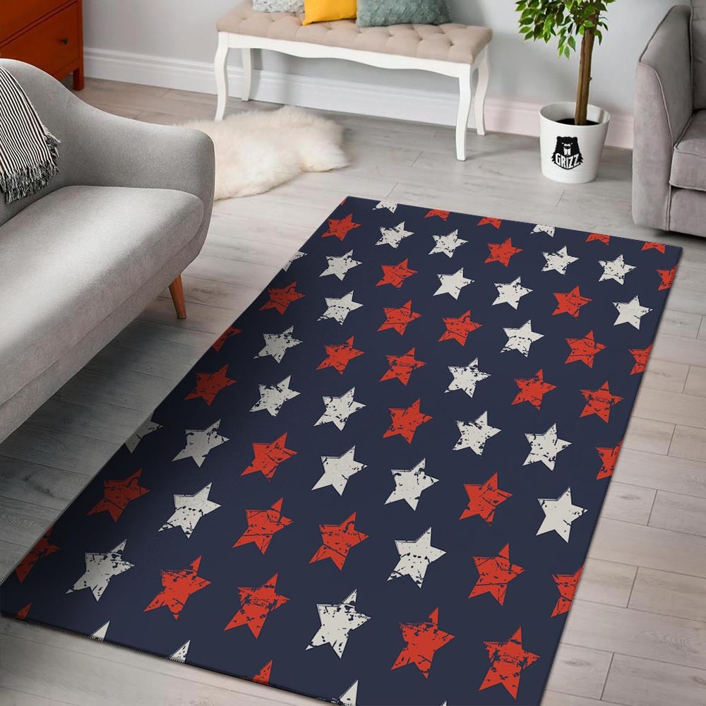 USA Star Blue And Red Print Pattern Floor Mat-grizzshop