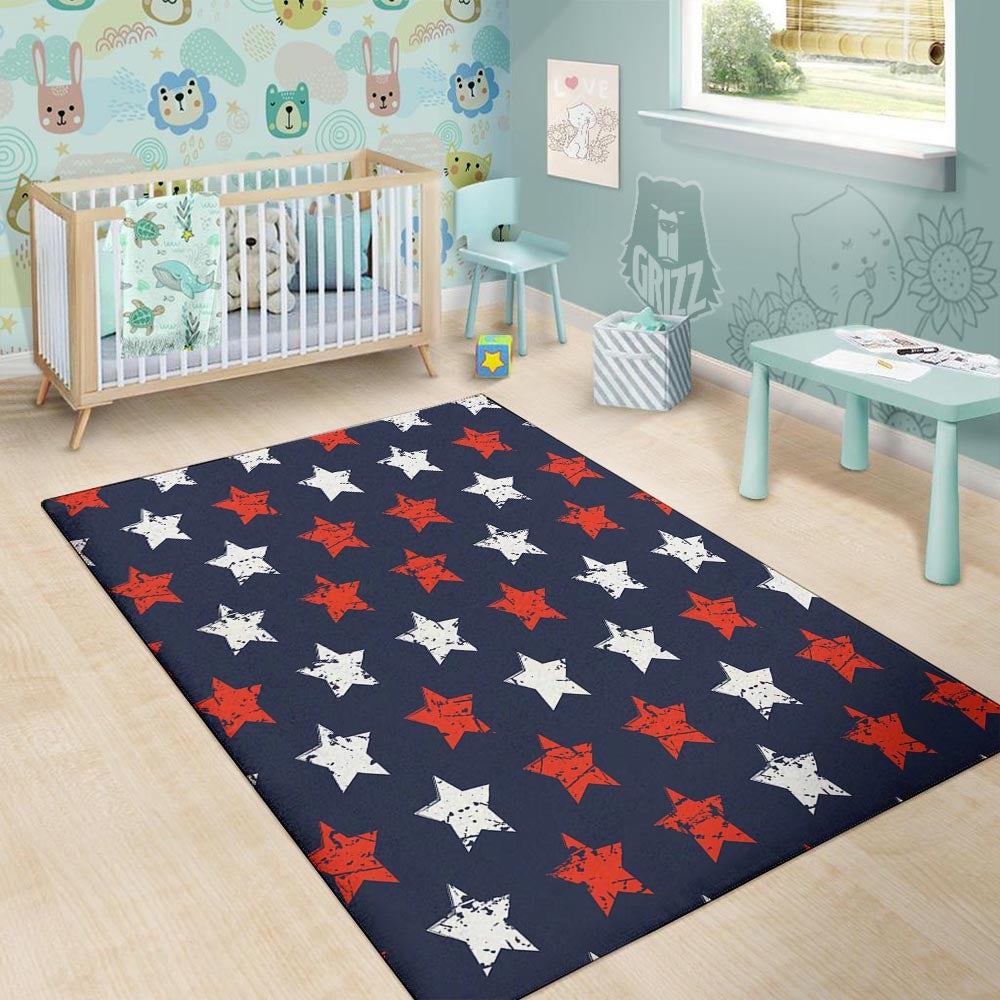 USA Star Blue And Red Print Pattern Floor Mat-grizzshop