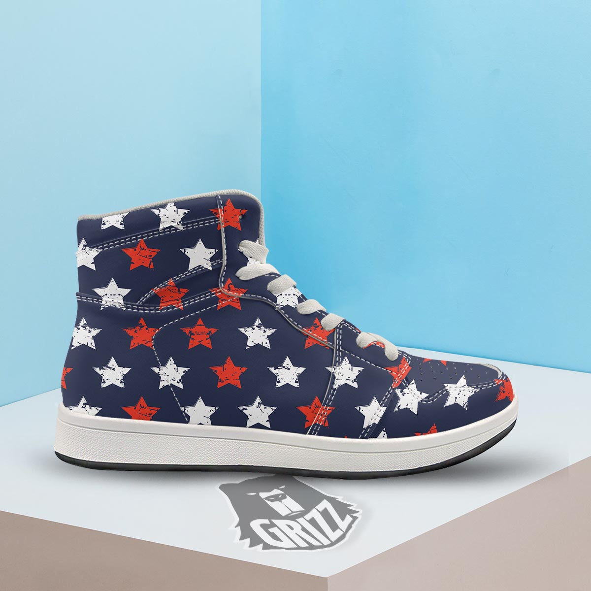 USA Star Blue And Red Print Pattern High Top Sneakers-grizzshop