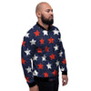 USA Star Blue And Red Print Pattern Men's Bomber Jacket-grizzshop