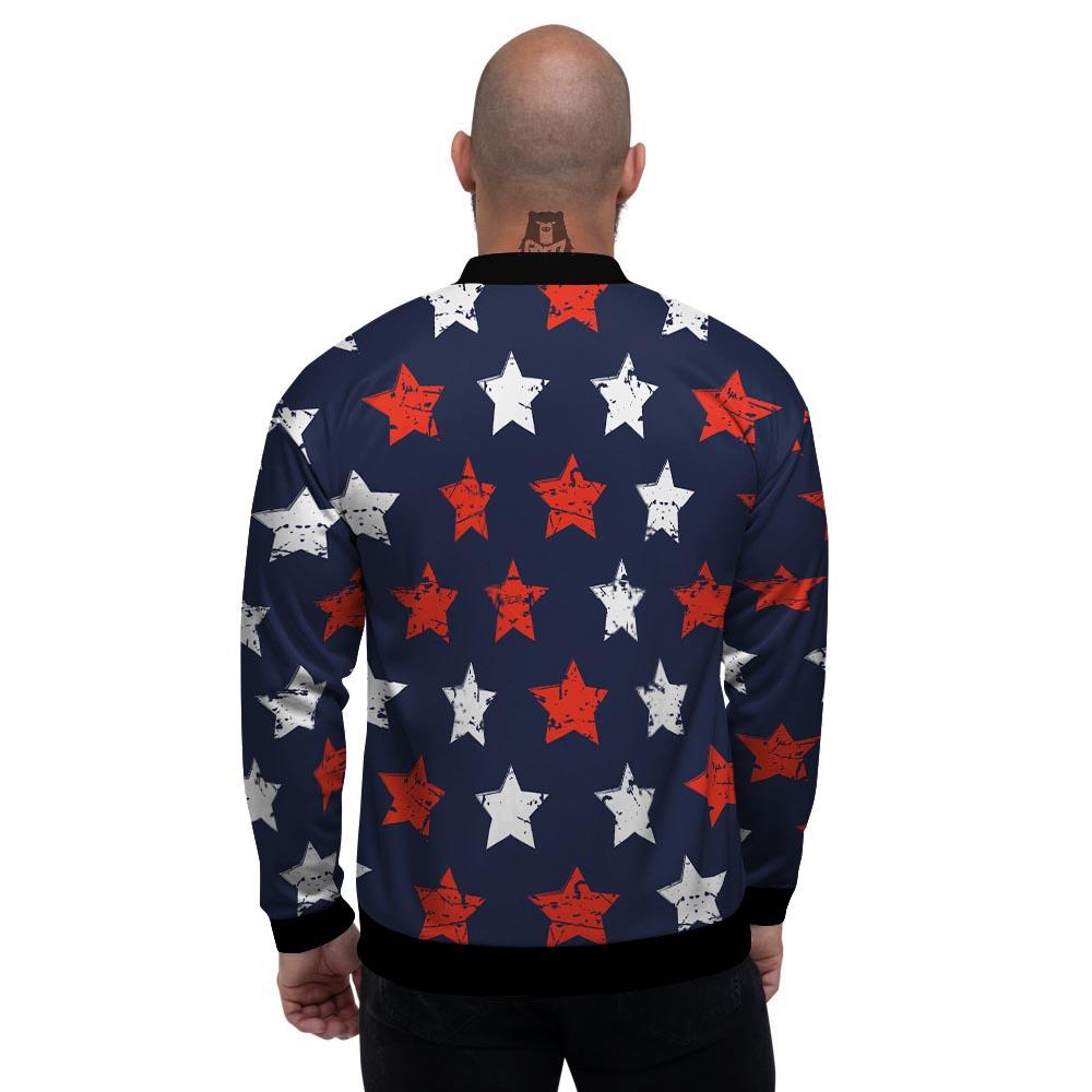 USA Star Blue And Red Print Pattern Men's Bomber Jacket-grizzshop