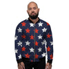 USA Star Blue And Red Print Pattern Men's Bomber Jacket-grizzshop