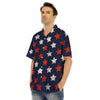 USA Star Blue And Red Print Pattern Men's Hawaiian Shirt-grizzshop