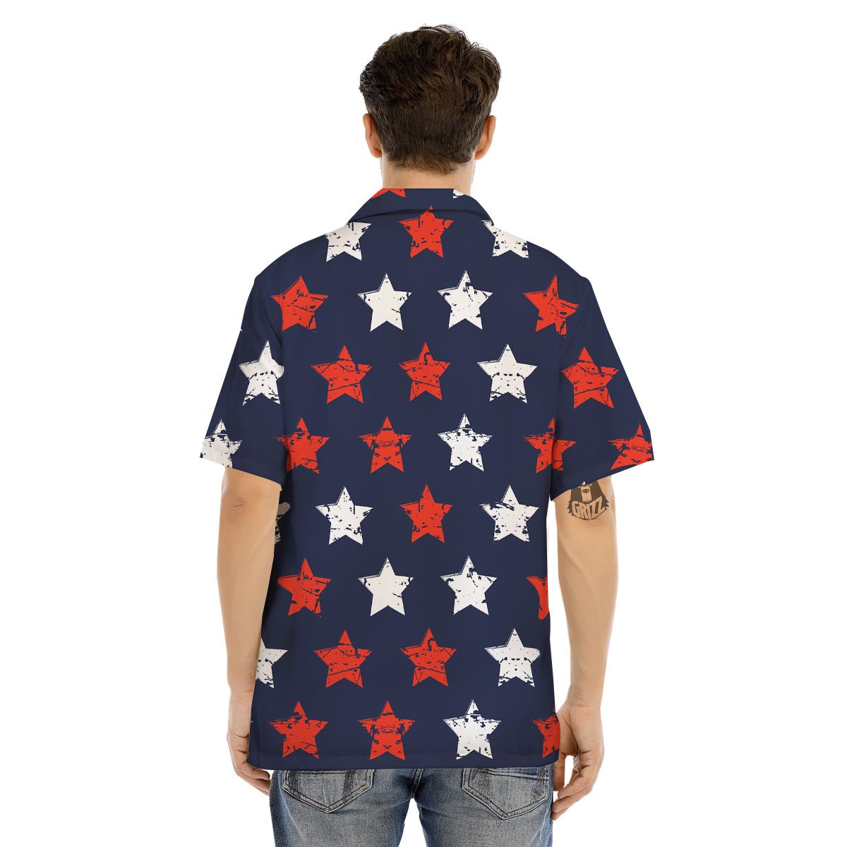 USA Star Blue And Red Print Pattern Men's Hawaiian Shirt-grizzshop