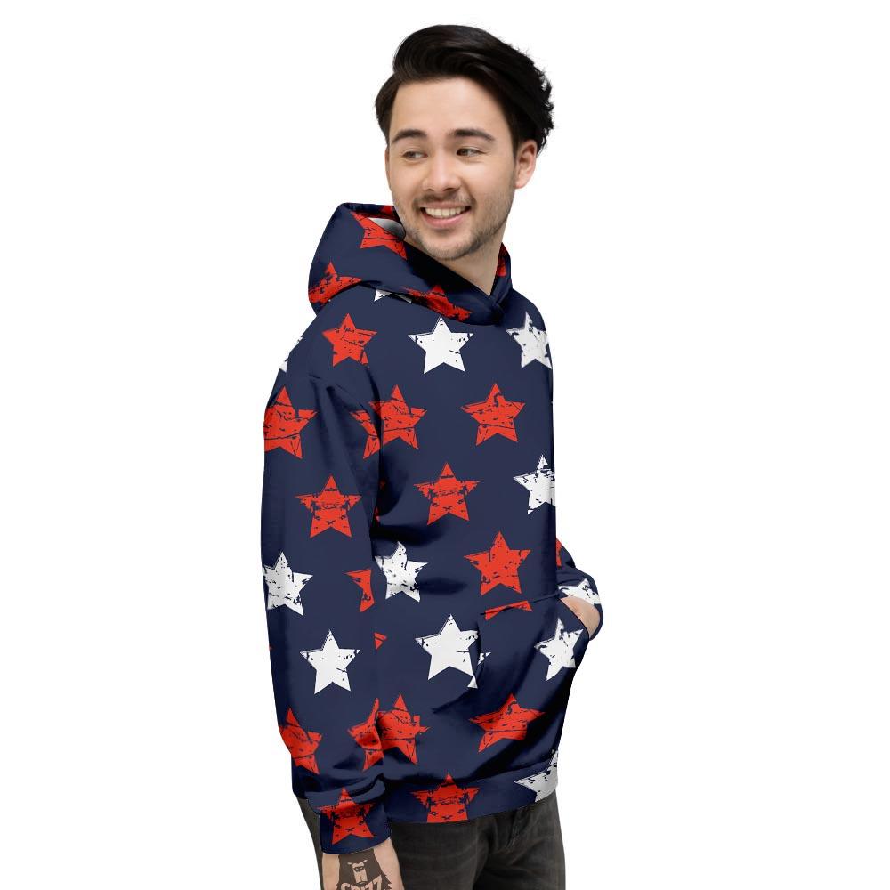 USA Star Blue And Red Print Pattern Men's Hoodie-grizzshop