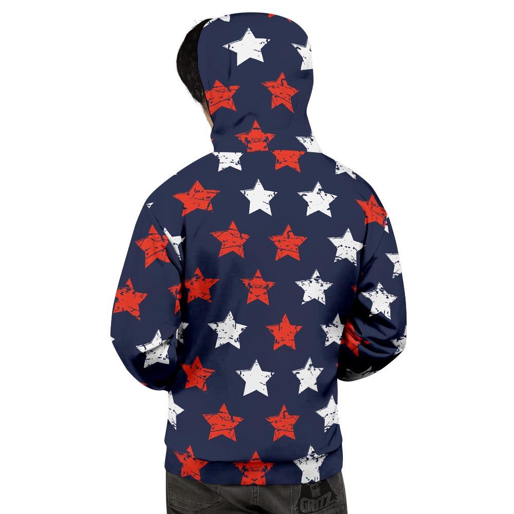 USA Star Blue And Red Print Pattern Men's Hoodie-grizzshop