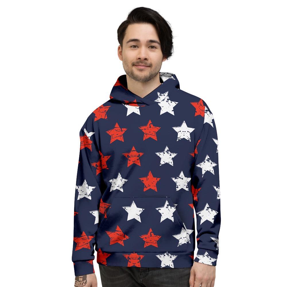 USA Star Blue And Red Print Pattern Men's Hoodie-grizzshop