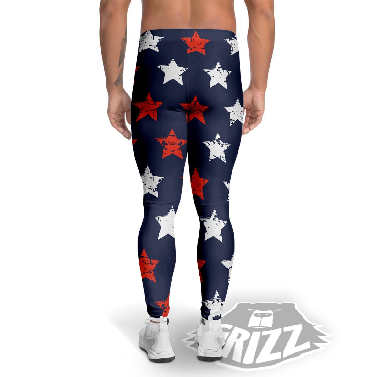 USA Star Blue And Red Print Pattern Men's Leggings-grizzshop