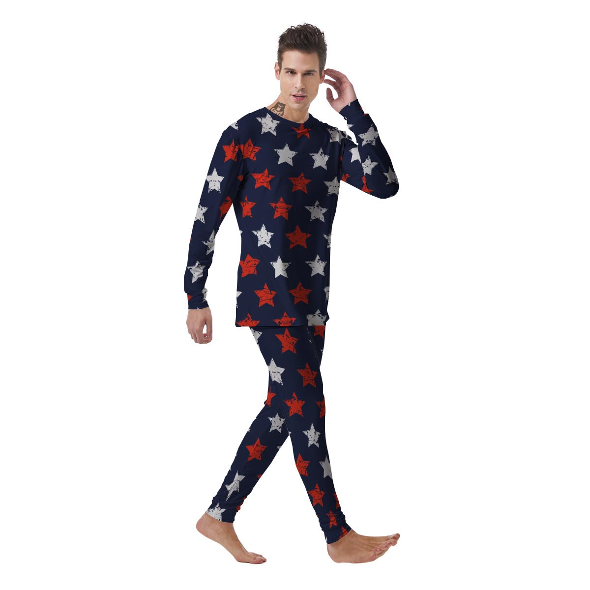 USA Star Blue And Red Print Pattern Men's Pajamas-grizzshop