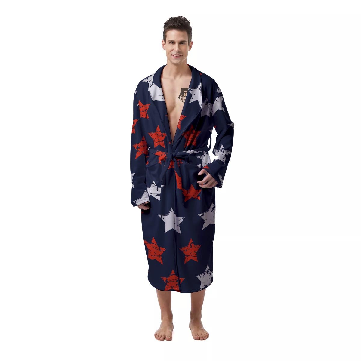 USA Star Blue And Red Print Pattern Men's Robe-grizzshop