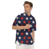 USA Star Blue And Red Print Pattern Men's Short Sleeve Shirts-grizzshop