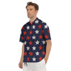 USA Star Blue And Red Print Pattern Men's Short Sleeve Shirts-grizzshop